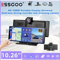 ESSGOO 10,26' 4K Tragbares Touchscreen-Autoradio mit CarPlay, 64 GB TF-Karte, optional Bluetooth, Mirror Link, Lenkradsteuerung, kabellosem CarPlay, Android Auto, Dual-Lens-Dashcam, Rückfahrkamera,