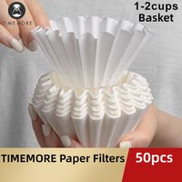 TIMEMORE 1-2Cups Basket Coffee Paper Filter Pour Over Filter Papers 50 Sheets, Fits B75 Coffee Dripper & 1-2 Cups Basket Dripper