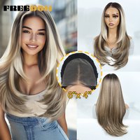 FREEDOM Synthetic Lace Front Wigs For Woman Layered Straight Wigs Ombre Brown 6x4 Pre Plucked Pre Cut Wear and Go Glueless Wig