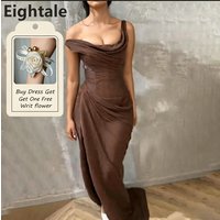 Eightale 2025 Brown Mermaid Silk Satin Pleated Sexy Slit Evening Dress Saudi Arabic Prom Dress Dubai Party Gown Customized