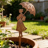 1Pc Iron Garden Decorative Stake, Metal Silhouette Stake Decoration for Women, Flower Pot Ornament, Garden Entrance Decoration, Metal Yard Decoration, Suitable for Garden and Patio Decoration, Garden