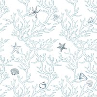 Ocean Peel and Stick Wallpaper White and Blue Contact Paper Textured Sea Coral Starfish Shells Self Adhesive Wallpaper for Home