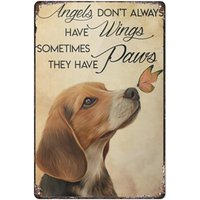Angels Don;T Have Wings Sometimes They Have Paws Metal Sign Beagle Dog Funny Retro Vintage Aluminum Sign For Home Garden Coff