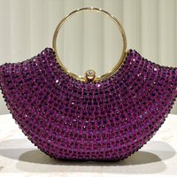 Purple shiny luxurious diamond ring handle handbag lady's evening bag for party dress wedding clutch purse chains shoulder bags