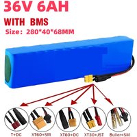 36V 6Ah 10S3P 18650 Lithium Battery Pack with 42V Charger & BMS, Replacement for 250W 350W 500W Electric Scooter & E-Bike