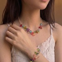 Colorful Crystal Bead Necklace Handmade Floral Summer Aesthetic Jewelry Sweet Design
