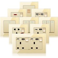 Gold Universal Tempered Glass Wall Socket,UK 13A power outlet with USB Type C 18W Quick Charge,Home Light Electric Switch Panel image 4