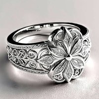 Huitan Gorgeous Women Ring Aesthetic Flower Engraved Design Trendy Accessories for Party Wedding Charming Chic Jewelry Lady Gift
