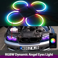 Anneaux lumineux LED RGBW multicolores, anneau fluide télécommandé, yeux d'ange pour BMW E46 1998-2002, séquentiel révolté mis en œuvre, 4x