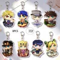6/8pcs/set Anime JOJO Bizarre Adventure Keychain Key Chain for Accessories Cute Bag Pendant Key Ring Acrylic Cartoon wholesale