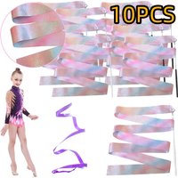 1-10pcs Flashing Star Gym Ribbons Dance Ribbon Rhythmic Art Gymnastics Ballet Streamer Twirling Rod Rainbow Stick Training 2M/4M