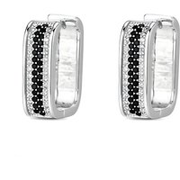 2026 New Classic Silver Color Round Black Trendy Spinel Engagement Hoop Earrings for Women Fashion Jewelry Bijoux I364