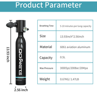 Mini Scuba Diving Tank Oxygen Tank 5-10 Minutes Time Diving Equipment Snorkeling Scuba Tank Underwater Breathing Respirator 0.5L