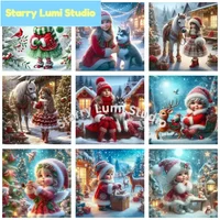 5D DIY Diamond Painting Whimsical Christmas Elf Snow Scene Fabric Rhinestone Art Full Round Diamond Embroidery Kits Picture
