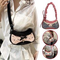 New Cute Checkered Handbags Sweet Lace Underarm Bag Bowknot Armpit Shoulder Crossbody Bag Y2k Fashion Casual Shoulder Bag