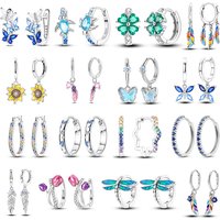 925 Sterling Silver Ocean Nature Butterfly Feather Sea Turtle Hoop Dangle Earrings for Women Boho Beach Summer Vacation Jewelry