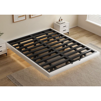 #Sturdy Steel Floating Bed Frame Modern Minimalist Headboard-Less Platform Bed Slatted Base King Queen Size Hotel Eco-Friendly