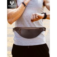 HUMERPAUL 100% Crazy Horse Leather Waist Belt Bags Retro Fanny Pack for Cell Phone Multifunction Outdoor Travel Chest Bag