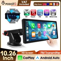 Podofo 10,26'' Auto-Monitor Kabelgebunden/Kabellos Carplay Android Auto AirPlay Android Cast Autoradio FM-Transmitter SD-Karte USB BT EQ