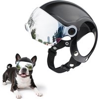 Kask dla psa małych ras, stylowy kask motocyklowy dla zwierząt z wysuwanym srebrnym wizjerem (bez nitów i nitowników)