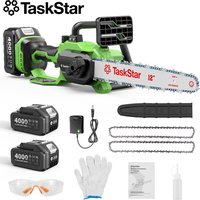TaskStar Bürstenlose 12-Zoll elektrische Kettensäge wiederaufladbare Schnurlose Holz Schneiden Power Tool Fit Makita 18V Batterie (mit 2 4.0Ah Batterien)