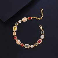 CWWZircons Beautiful Multi Shape Colorful Cubic Zirconia Link Chain Bracelets for Women Adjustable Trendy Hand Jewelry CB353