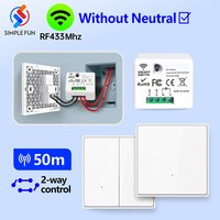 Interrupteur d'éclairage intelligent sans fil, sans neutre RF 433Mhz, Mini récepteur, 220V 110V, bouton poussoir, télécommande, lampe unique en direct