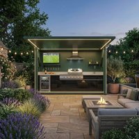 Commercial SS304 Outdoor Kitchen BBQ Pod Cool To The Touch BBQ Island with Shed for Resort Catering Outdoor Use