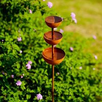 Rain Catcher Garden Stake Bird Bath Handmade Metal Flower Garden Stake Rain Catcher with 3-Tiered Water Bowls Outdoor Yard Decor