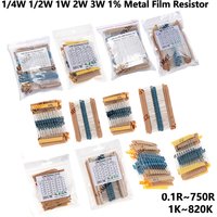 1/4W 1/2W 1W 2W 3W Resistance Set 1% Metal Film Resistor Assortment Kit 1K~820K 0.1R~750R 10K 3W
