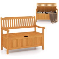 GOFLAME Patio Wood Storage Bench, Acacia Wood Large Deck Box with 125L Inner Space, Slatted Backrest, 360kg Load Capacity, Outdoor Wooden Storage Loveseat for Garden, Porch, Yard, Poolside