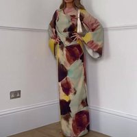 New Spring O Neck Long Sleeved Party Dress Fashion Commuting Robe Dress Elegant Pattern Printed High Waist Women's Dress Vestido
