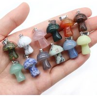 7pcs/Set 15x20mm Natural Stone Mushroom Shape Pendant Agate Quartz Opal Charms for Jewelry Making DIY Necklace Bracelet Earrings