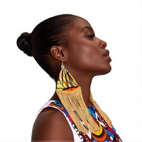 African Statement Earrings Golden Tassel Decoration Oversized Boho Chandelier Earrings Newest Trendy Handmade Fun Earring WYB804