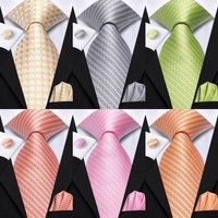 Striped Green Tie For Men 2023 New Elegant Mens Necktie Pocket Square Cufflinks Groom Wedding Accessorie Hi-Tie Design Wholesale