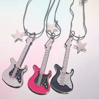 Grunge Pink Guitar Pendant Necklace Charm Goth Jewelry Chains Star Necklace for Women Y2K Accessories Korean Fashion