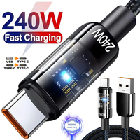 240W Cable Nylon Super Fast Charging USB TypeC Cable LED Digital Display USB C Charger Data Cord For Samsung Xiaomi Huawei Honor