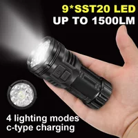 Mini Flashlight 9 LED Strong Light Lantern Long Range Rechargeable Pocket Lamp Outdoor Portable Camping Hiking Light