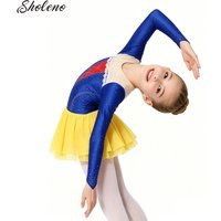Kids Girls Modern Dancewear Figure Skating Dance Dress Ballet Lyrical Gymnastics Leotard Long Sleeve Cartoon Princess Clothe
