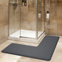 Large-sized plush absorbent bathroom mat L-shaped for shower room entrance non-slip mat