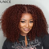 UNice No-Slip 7x5 Lace Reddish Brown Afro Kinky Curly Wig With Finger Coil Ends 200% Density Glueless Wig Human Hair ReadyToGo