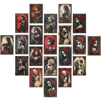 20pcs Halloween Gothic Skull&Red Rose Postcards,Retro Dark Wall Art Cards,For Journaling,Valentine's Day Wedding Party Gift Tags