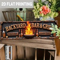 5x16"2D Flat Rustic Bar Sign - 1pc Metal -"Welcome Good Time" Flame Beer Art Kitchen Patio