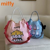Kawaii Miffy Cute The Single Shoulder Bag Cartoon Rabbit Embroidery Nylon Reusable High Capacity Shopping Bag Girl Gift