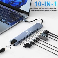 USB C HUB 10 in 1 4K30Hz Docking Station Type C to HDTV-Compatible RJ45 Ethernet PD100W for MacBook iPad Huawei Sumsang Phone