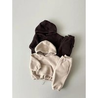 2025 Winter New Children Warm Clothes Set Girls Fleece Hoodie + Pants 2pcs Suit Kids Boys Plush Hooded Clothing Fleece Outfits