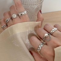 VENTFILLE Silver Color Combination Ring for Women Girl Retro Personality Niche Chain Party Jewelry Dropship Wholesale