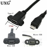 Micro Type USB USB 2.0 Male Connector to Type-c Mini USB 5pin Female Extension Cable Pitch 17mm With Screws Panel Mount Hole