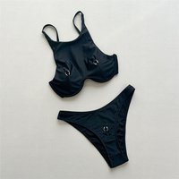 Sexy Solid Black Metal Ring Bikinis Sets Swimsuit Women 2026 Holiday Ladies Swimwear Bathing Suit Bikinis Mujer Beachwear Bather