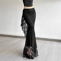 SylCue Ruched Elegant Maxi Skirts Woman Summer Trend Lace Patchwork Elastic Waist Irregular Hem Prom Party Style Classic Bottoms